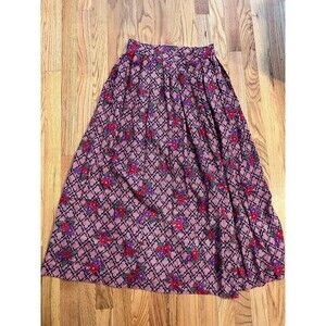 Herman Geist 8 Floral Print Long Pleated Maxi Skirt CottageCore Prairie Festival